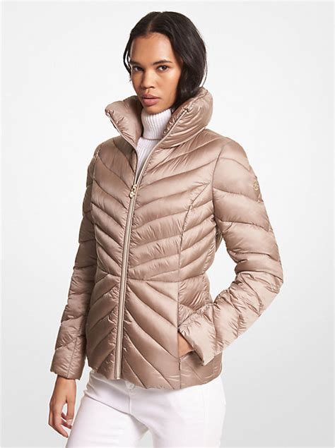 michael kors packable quilted in smoke|Michael Kors quilted puffer jacket.